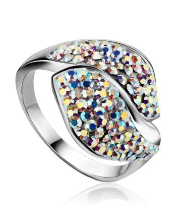 Silver Cocktail Ring With Chameleon Colored Crystals The Eclat, Ring Size: 10 / 20, image 