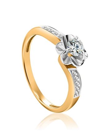 Classy Golden Ring With White Diamonds, Ring Size: 9 / 19, image 