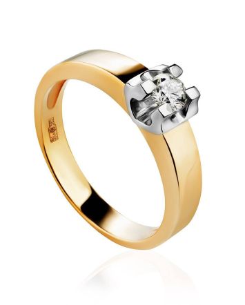 Stylish Golden Ring With Solitaire Diamond, Ring Size: 8 / 18, image 