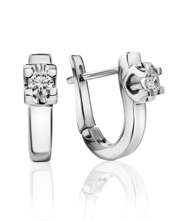 White Gold Latch Back Earrings With Diamonds, image 