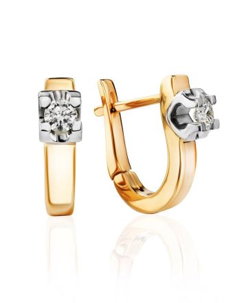 Golden Latch Back Earrings With Diamonds, image 