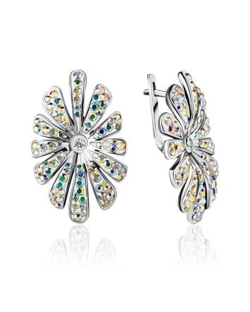 Silver Floral Earrings With Chameleon Colored Crystals The Eclat, image 