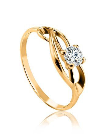 Refined Golden Ring With Solitaire White Diamond, Ring Size: 8 / 18, image 