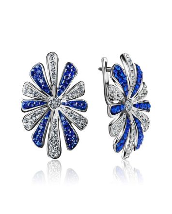 Silver Floral Earrings With Blue And White Crystals The Eclat, image 