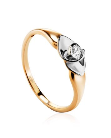 Golden Ring With White Diamond Centerpiece, Ring Size: 6.5 / 17, image 