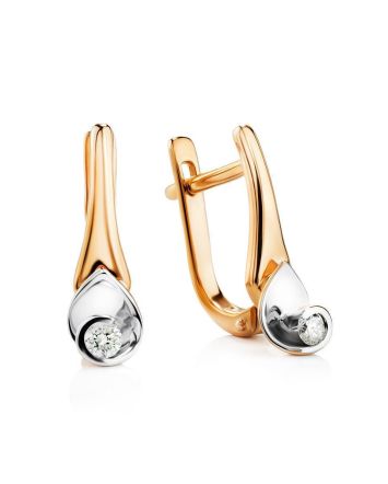 Golden Latch Back Earrings With Diamonds, image 