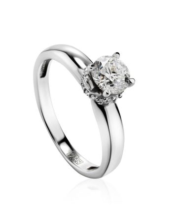 White Gold Ring With Solitaire Diamond And 26 Small Diamonds, Ring Size: 6 / 16.5, image 