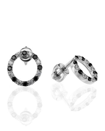Round Silver Studs With Black And White Crystals The Aurora, image 