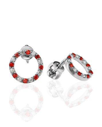 Round Silver Studs With Red And White Crystals The Aurora, image 
