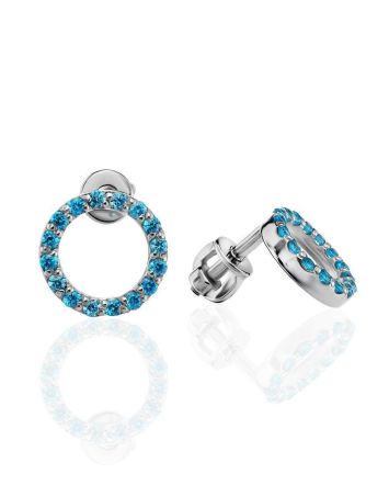 Round Silver Studs With Light Blue Crystals The Aurora, image 
