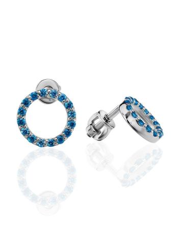 Round Silver Studs With Blue Crystals The Aurora, image 