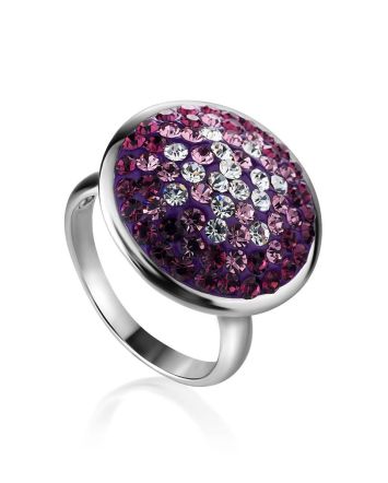 Round Silver Ring With Purple Crystals The Eclat, Ring Size: 5.5 / 16, image 