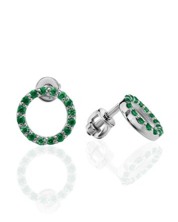 Round Green Crystal Silver Studs The Aurora, image 