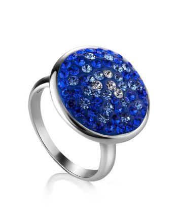 Round Silver Ring With Blue Crystals The Eclat, Ring Size: 5.5 / 16, image 