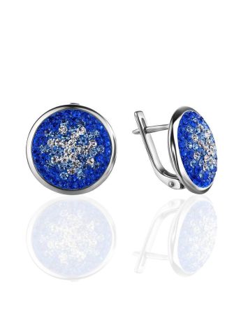 Round Silver Earrings With Blue Crystals The Eclat, image 