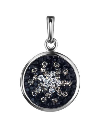 Round Silver Pendant With Black And White Crystals The Eclat, image 