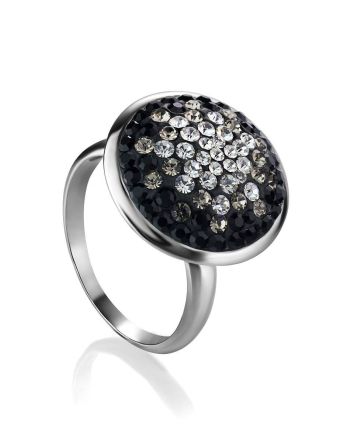 Silver Ring With Black And White Crystals The Eclat, Ring Size: 8.5 / 18.5, image 