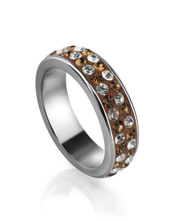 Sterling Silver Ring With Brown Crystals The Eclat, Ring Size: 5 / 15.5, image 