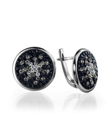 Round Sterling Silver Earrings With Black And White Crystals The Eclat, image 