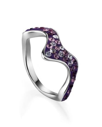 Curvy Silver Ring With Purple Crystals The Jungle, Ring Size: 6 / 16.5, image 