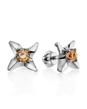 Sterling Silver Studs With Champagne Crystals The Aurora, image 