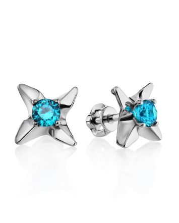Silver Studs With Light Blue Crystals The Aurora, image 