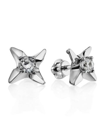 White Crystal Studs In Sterling Silver The Aurora, image 