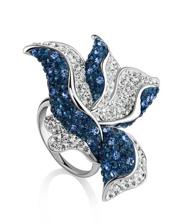 Crystal Floral Ring In Sterling Silver The Jungle, Ring Size: 8 / 18, image 
