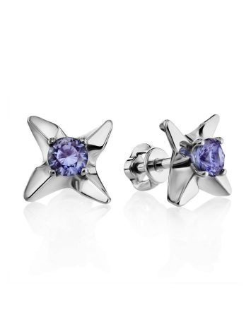 Silver Studs With Violet Crystals The Aurora, image 
