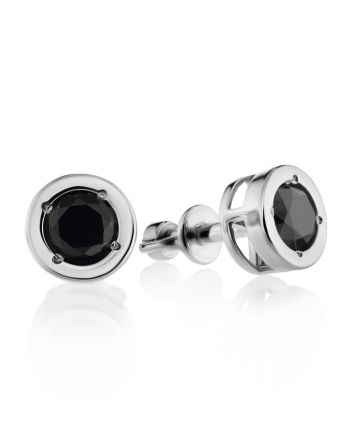 Round Silver Studs With Black Crystals The Aurora, image 