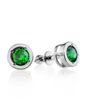Silver Stud Earrings With Green Crystals The Aurora, image 