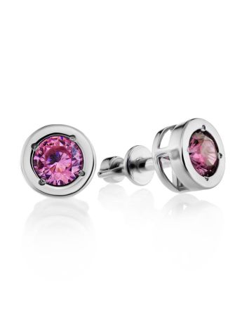 Round Pink Crystal Studs In Sterling Silver The Aurora, image 