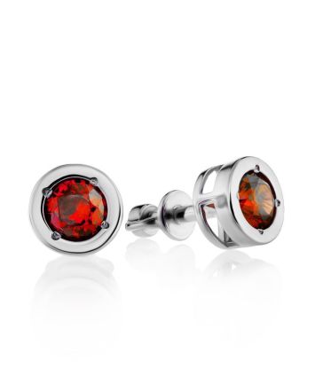 Round Sterling Silver Studs With Red Crystals The Aurora, image 