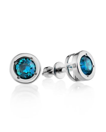 Round Light Blue Crystal Studs In Sterling Silver The Aurora, image 