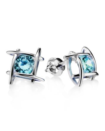 Silver Studs With Light Blue Crystals The Aurora, image 