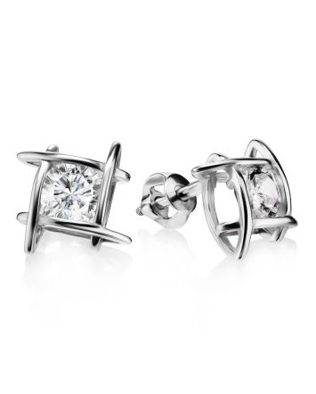 Silver Studs With White Crystals The Aurora, image 