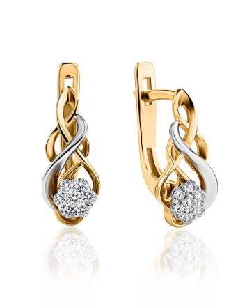 Curvy Golden Latch Back Earrings With Diamonds, image 