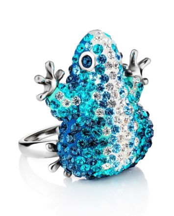 Crystal Encrusted Frog Ring The Jungle, Ring Size: 5.5 / 16, image 