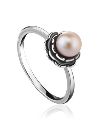 Cute Silver Ring With Mauve Colored Cultured Pearl The Serene, Ring Size: 8 / 18, image 