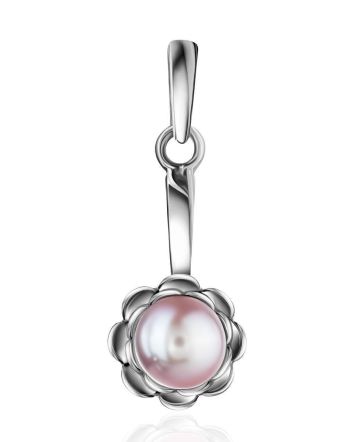 Cute Silver Pendant With Mauve Colored Cultured Pearl The Serene Collection, image 