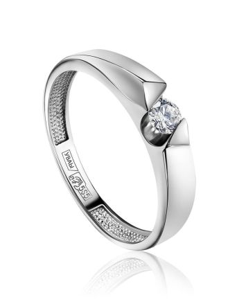 White Gold Ring With Solitaire Diamond, Ring Size: 6.5 / 17, image 