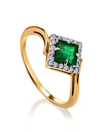 Emerald Golden Ring With Diamonds The Oasis, Ring Size: 6.5 / 17, image 