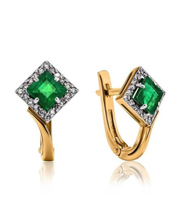 Emerald Golden Earrings With Diamonds The Oasis, image 