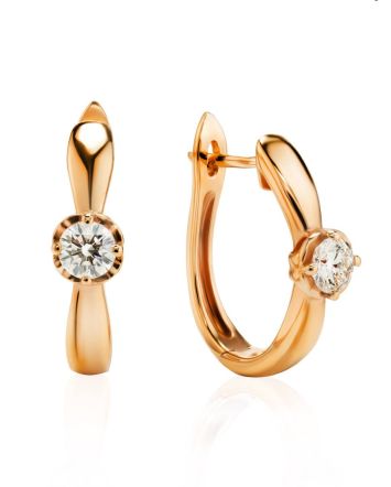 Golden Latch Back Earrings With White Diamonds, image 