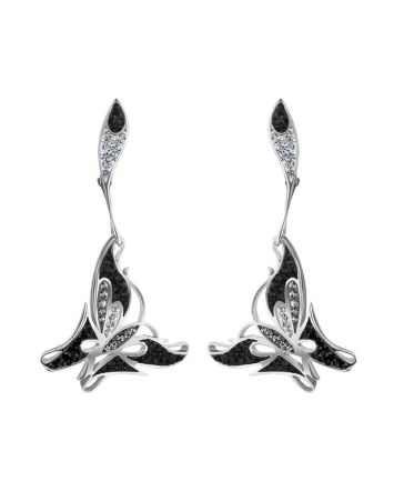 Silver Butterfly Dangles With Black And White Crystals The Jungle, image 