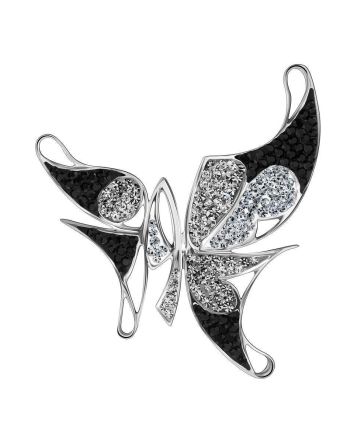 Silver Butterfly Pendant With Black And White Crystals The Jungle, image 