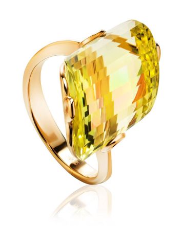 Golden Cocktail Ring With Faceted Citrine, Ring Size: 8 / 18, image 