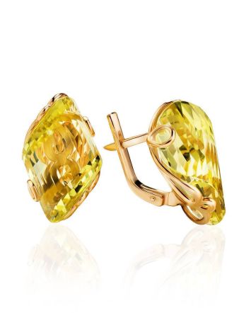 Golden Latch Back Earrings With Citrine, image 