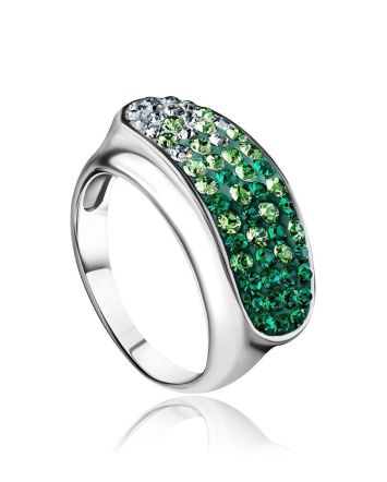 Silver Band Ring With Green Crystals The Eclat, Ring Size: 8 / 18, image 