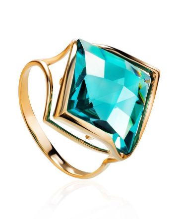 Golden Cocktail Ring With Blue Aquamarine, Ring Size: 8 / 18, image 